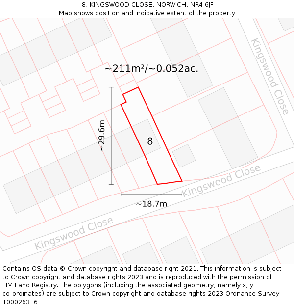 8, KINGSWOOD CLOSE, NORWICH, NR4 6JF: Plot and title map