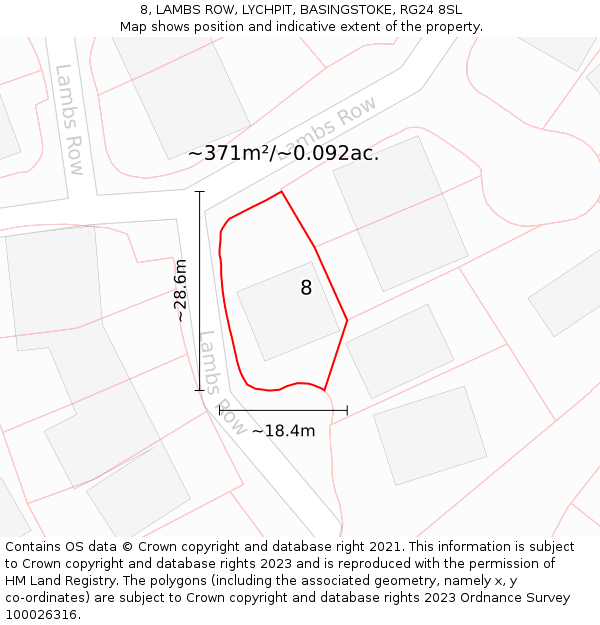 8, LAMBS ROW, LYCHPIT, BASINGSTOKE, RG24 8SL: Plot and title map