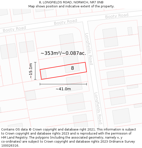 8, LONGFIELDS ROAD, NORWICH, NR7 0NB: Plot and title map