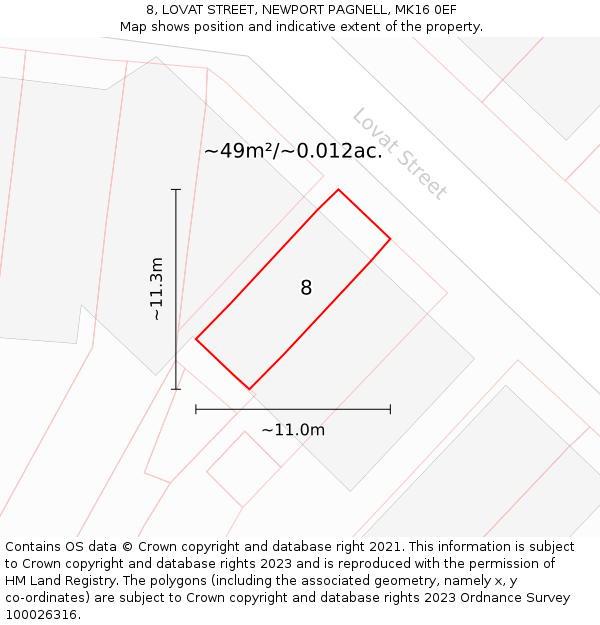 8, LOVAT STREET, NEWPORT PAGNELL, MK16 0EF: Plot and title map