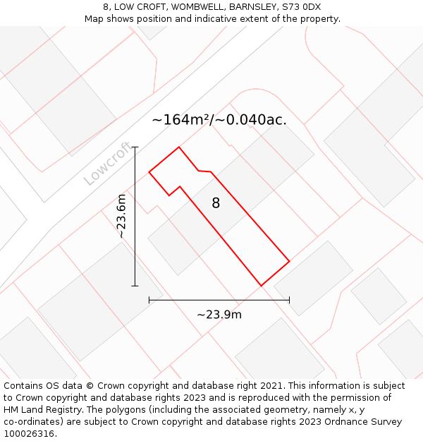 8, LOW CROFT, WOMBWELL, BARNSLEY, S73 0DX: Plot and title map
