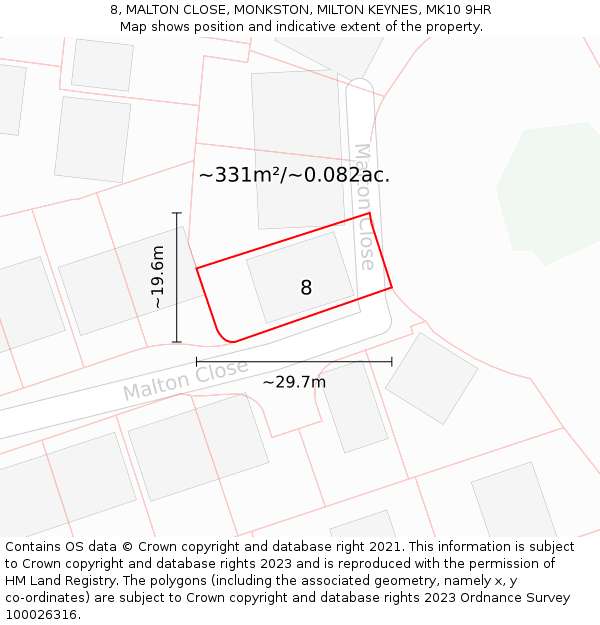 8, MALTON CLOSE, MONKSTON, MILTON KEYNES, MK10 9HR: Plot and title map