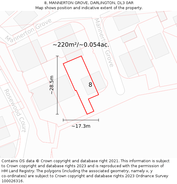 8, MANNERTON GROVE, DARLINGTON, DL3 0AR: Plot and title map