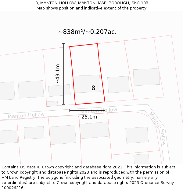 8, MANTON HOLLOW, MANTON, MARLBOROUGH, SN8 1RR: Plot and title map