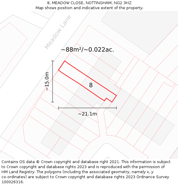 8, MEADOW CLOSE, NOTTINGHAM, NG2 3HZ: Plot and title map