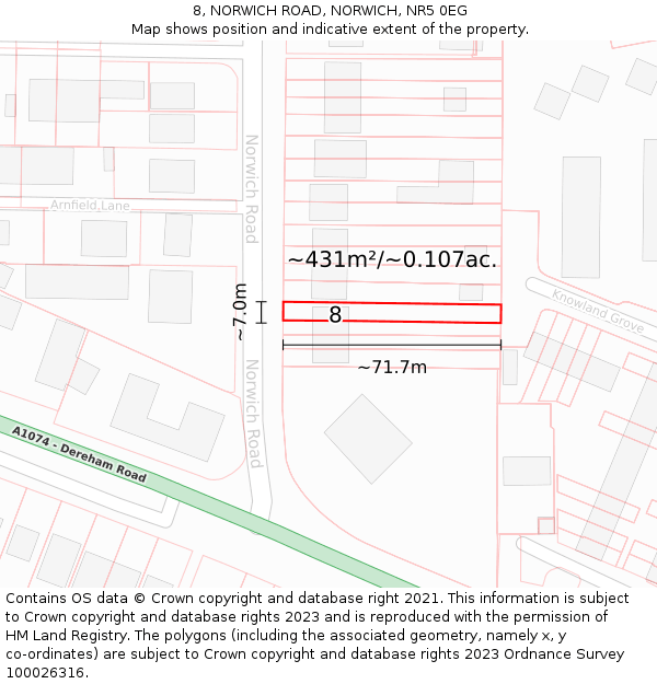 8, NORWICH ROAD, NORWICH, NR5 0EG: Plot and title map