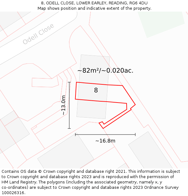 8, ODELL CLOSE, LOWER EARLEY, READING, RG6 4DU: Plot and title map