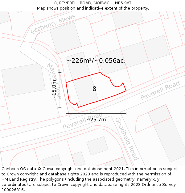 8, PEVERELL ROAD, NORWICH, NR5 9AT: Plot and title map