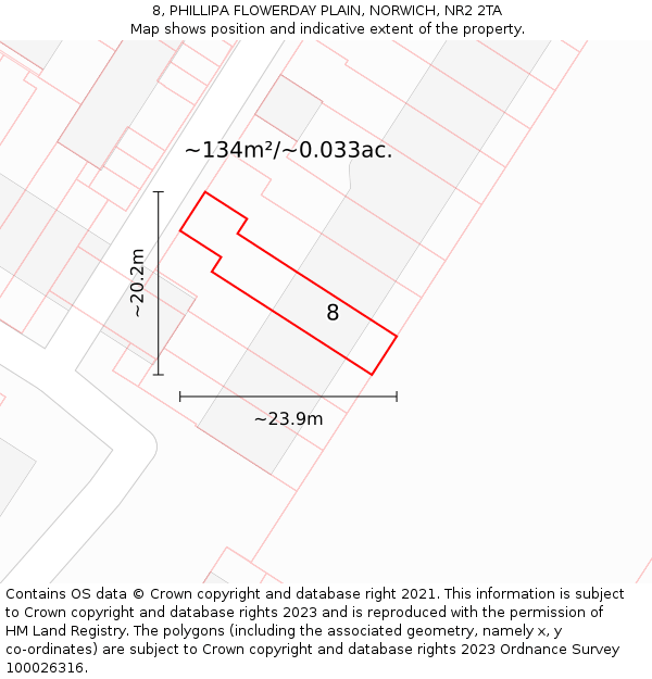 8, PHILLIPA FLOWERDAY PLAIN, NORWICH, NR2 2TA: Plot and title map