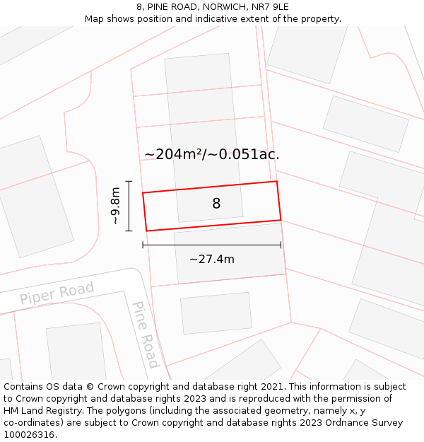 8, PINE ROAD, NORWICH, NR7 9LE: Plot and title map