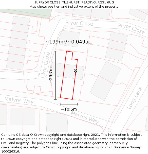 8, PRYOR CLOSE, TILEHURST, READING, RG31 6UG: Plot and title map