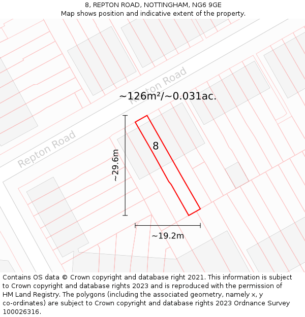 8, REPTON ROAD, NOTTINGHAM, NG6 9GE: Plot and title map