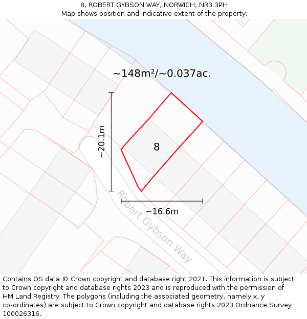 8, ROBERT GYBSON WAY, NORWICH, NR3 3PH: Plot and title map