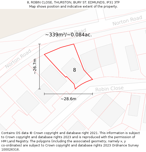 8, ROBIN CLOSE, THURSTON, BURY ST EDMUNDS, IP31 3TP: Plot and title map