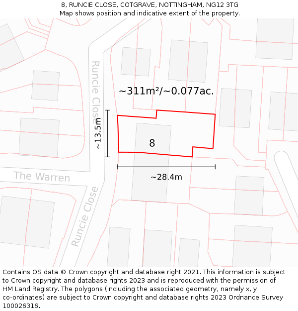 8, RUNCIE CLOSE, COTGRAVE, NOTTINGHAM, NG12 3TG: Plot and title map