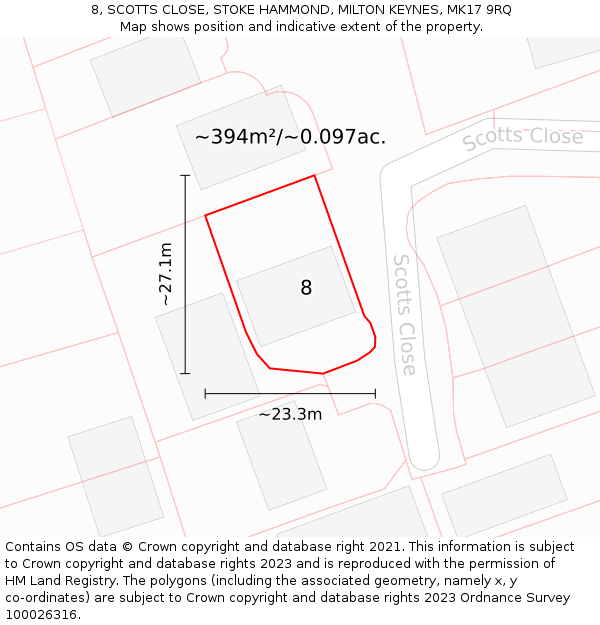 8, SCOTTS CLOSE, STOKE HAMMOND, MILTON KEYNES, MK17 9RQ: Plot and title map