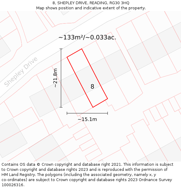 8, SHEPLEY DRIVE, READING, RG30 3HQ: Plot and title map