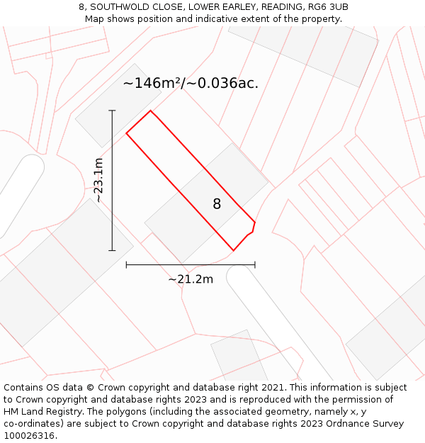 8, SOUTHWOLD CLOSE, LOWER EARLEY, READING, RG6 3UB: Plot and title map
