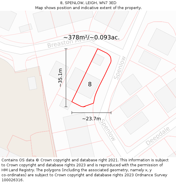 8, SPENLOW, LEIGH, WN7 3ED: Plot and title map