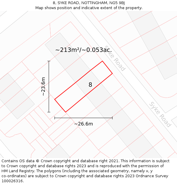 8, SYKE ROAD, NOTTINGHAM, NG5 9BJ: Plot and title map