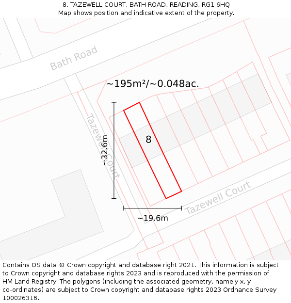 8, TAZEWELL COURT, BATH ROAD, READING, RG1 6HQ: Plot and title map