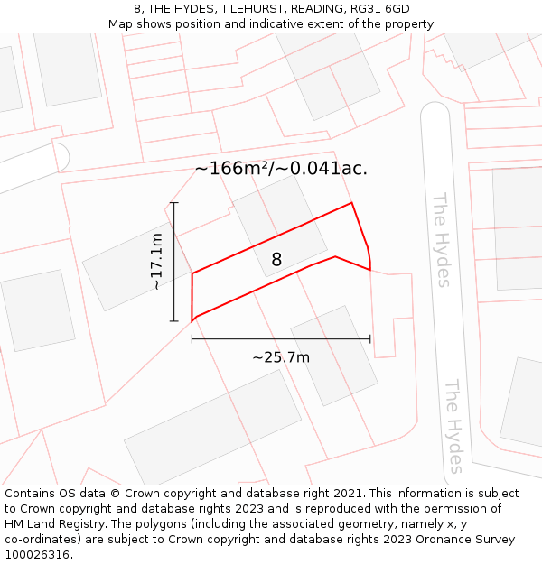 8, THE HYDES, TILEHURST, READING, RG31 6GD: Plot and title map