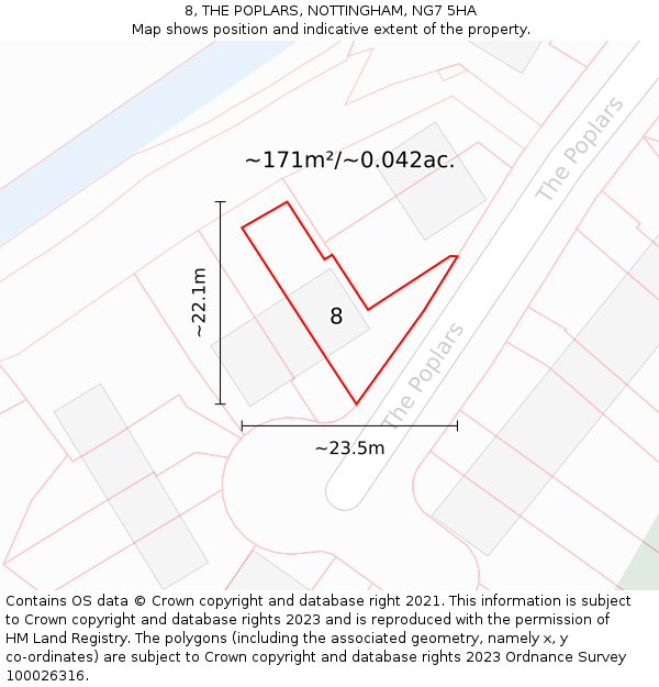 8, THE POPLARS, NOTTINGHAM, NG7 5HA: Plot and title map