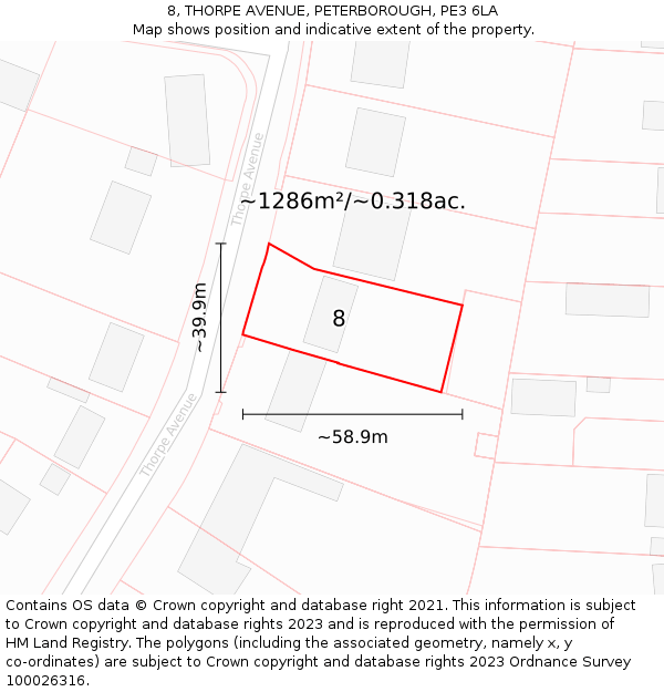 8, THORPE AVENUE, PETERBOROUGH, PE3 6LA: Plot and title map