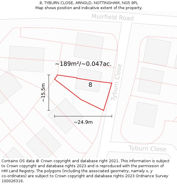 8, TYBURN CLOSE, ARNOLD, NOTTINGHAM, NG5 9PL: Plot and title map