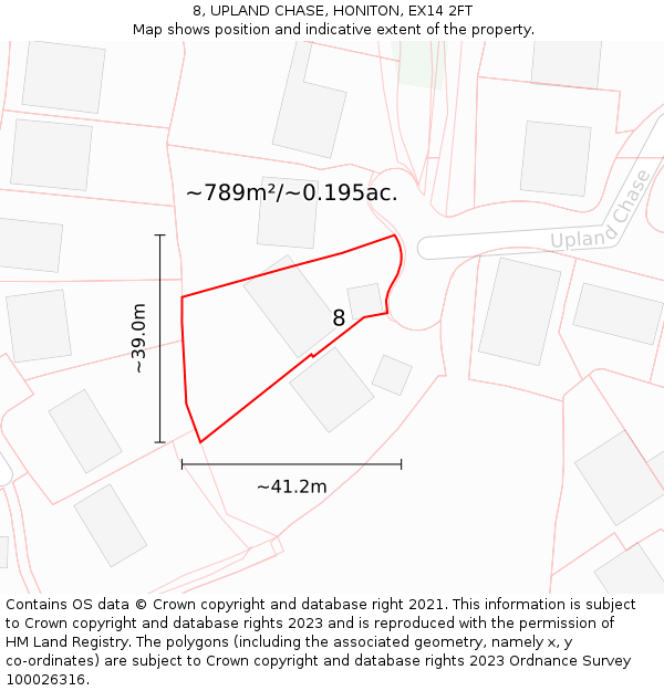 8, UPLAND CHASE, HONITON, EX14 2FT: Plot and title map
