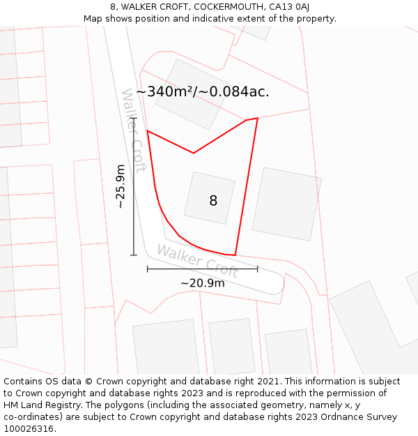 8, WALKER CROFT, COCKERMOUTH, CA13 0AJ: Plot and title map