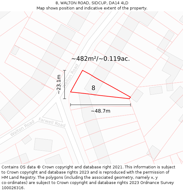 8, WALTON ROAD, SIDCUP, DA14 4LD: Plot and title map