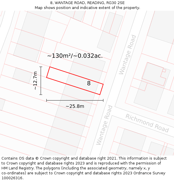 8, WANTAGE ROAD, READING, RG30 2SE: Plot and title map