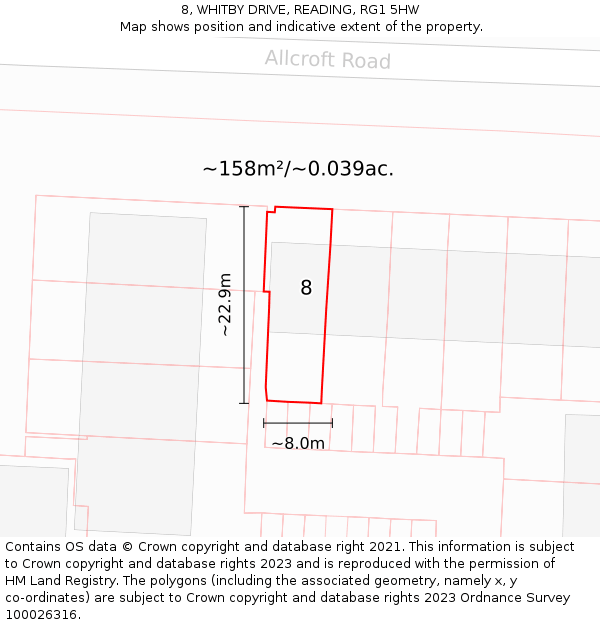 8, WHITBY DRIVE, READING, RG1 5HW: Plot and title map