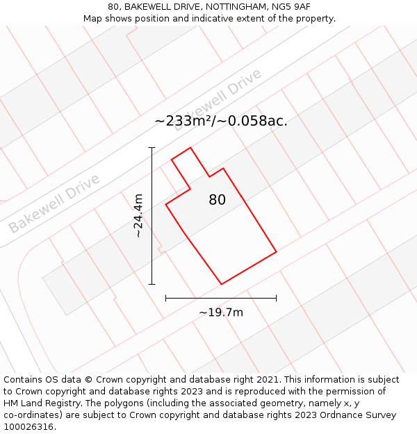 80, BAKEWELL DRIVE, NOTTINGHAM, NG5 9AF: Plot and title map