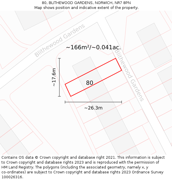80, BLITHEWOOD GARDENS, NORWICH, NR7 8PN: Plot and title map