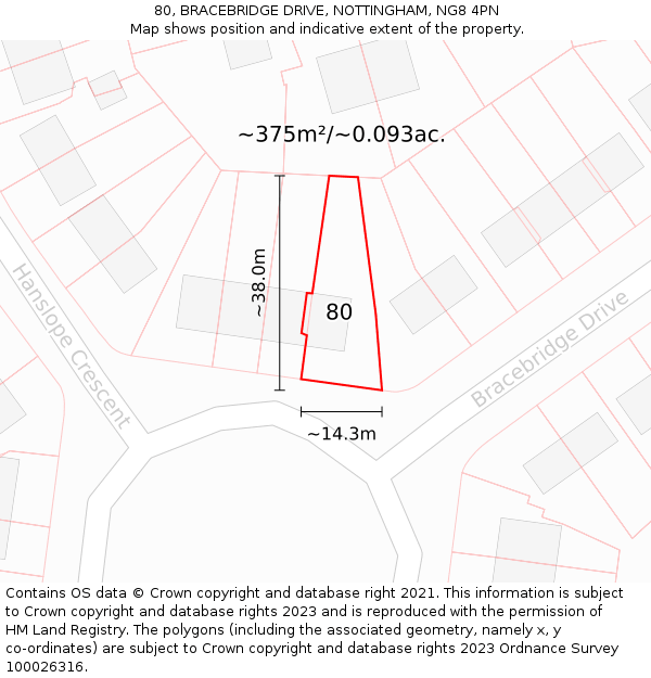 80, BRACEBRIDGE DRIVE, NOTTINGHAM, NG8 4PN: Plot and title map