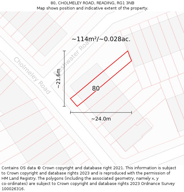 80, CHOLMELEY ROAD, READING, RG1 3NB: Plot and title map