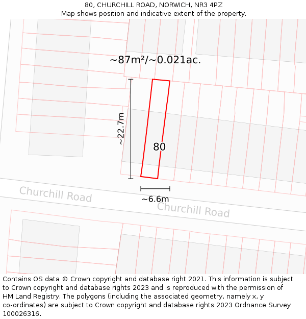 80, CHURCHILL ROAD, NORWICH, NR3 4PZ: Plot and title map