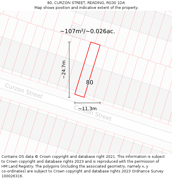 80, CURZON STREET, READING, RG30 1DA: Plot and title map
