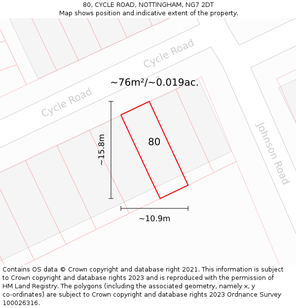 80, CYCLE ROAD, NOTTINGHAM, NG7 2DT: Plot and title map