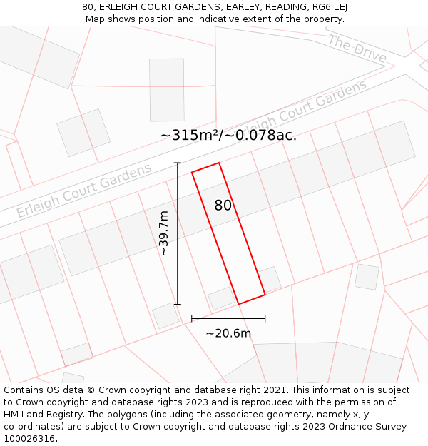 80, ERLEIGH COURT GARDENS, EARLEY, READING, RG6 1EJ: Plot and title map
