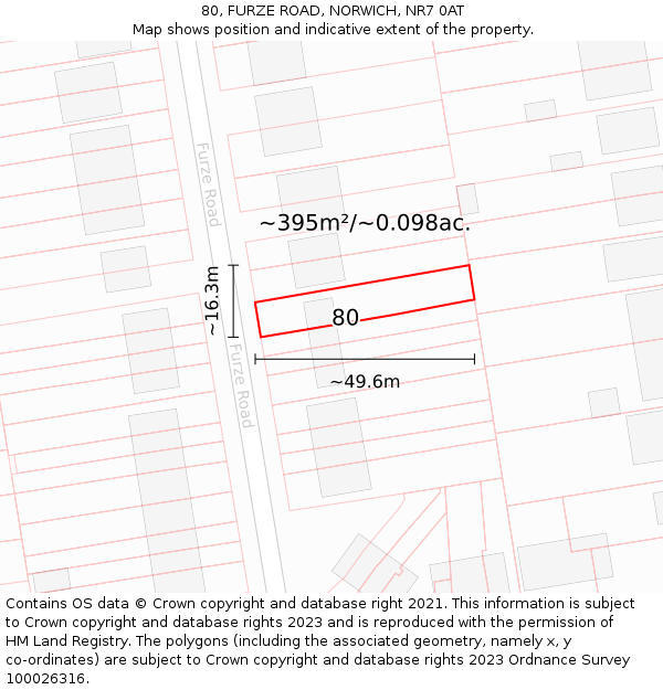 80, FURZE ROAD, NORWICH, NR7 0AT: Plot and title map