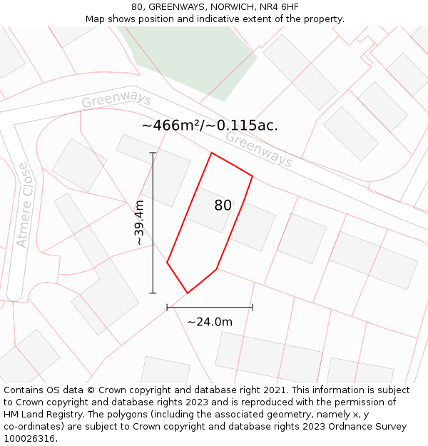 80, GREENWAYS, NORWICH, NR4 6HF: Plot and title map