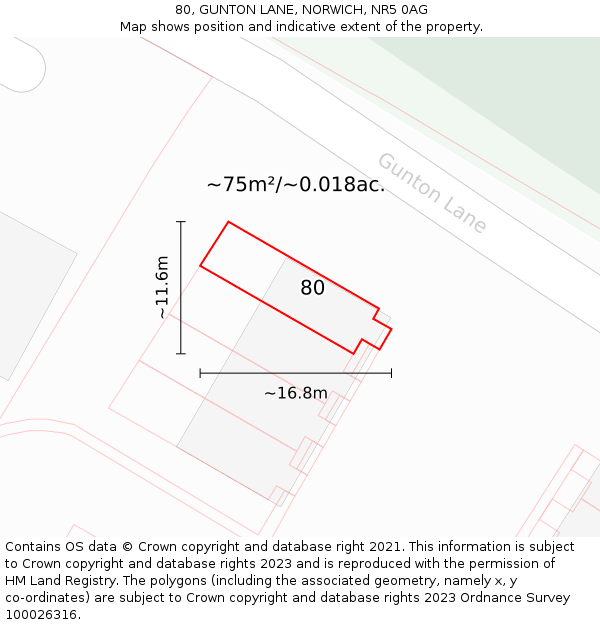 80, GUNTON LANE, NORWICH, NR5 0AG: Plot and title map