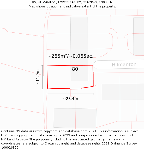 80, HILMANTON, LOWER EARLEY, READING, RG6 4HN: Plot and title map