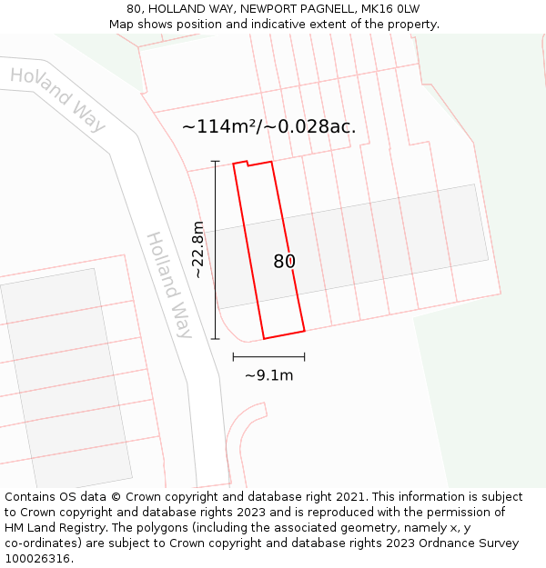 80, HOLLAND WAY, NEWPORT PAGNELL, MK16 0LW: Plot and title map