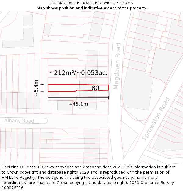 80, MAGDALEN ROAD, NORWICH, NR3 4AN: Plot and title map