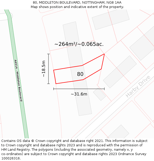 80, MIDDLETON BOULEVARD, NOTTINGHAM, NG8 1AA: Plot and title map