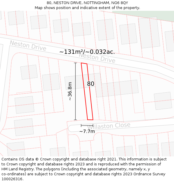 80, NESTON DRIVE, NOTTINGHAM, NG6 8QY: Plot and title map